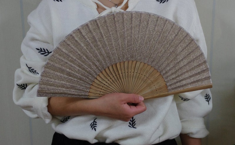 Salutto Hand Fan with Beautiful Fabric Printed (Coffee) - Image 5